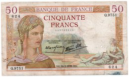 FRANCIA 50 FRANCS 1939  P-85 - 50 F 1934-1940 ''Cérès''