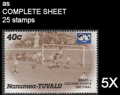 CV:€33.38 BULK 5 X TUVALU-Nanumea 1986 World Cup Mexico Chile Final Brazil Czechoslovakia 1962 40c COMPLETE SHEET:25 - 1962 – Chile