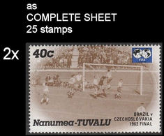 CV:€13.35 BULK 2 X TUVALU-Nanumea 1986 World Cup Mexico Chile Final Brazil Czechoslovakia 1962 40c COMPLETE SHEET:25 - 1962 – Chile