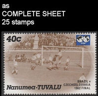 CV:€6.68 TUVALU-Nanumea 1986 World Cup Mexico Chile Final Brazil Czechoslovakia 1962 40c COMPLETE SHEET:25 Stamps - 1962 – Chili