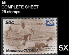 CV:€44.50 BULK 5 X TUVALU-Nanumea 1986 World Cup Mexico Final Uruguay Argentina 1930 1930 50c COMPLETE SHEET:25 Stamps - 1930 – Uruguay