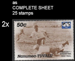 CV:€17.80 BULK 2 X TUVALU-Nanumea 1986 World Cup Mexico Final Uruguay Argentina 1930 1930 50c COMPLETE SHEET:25 Stamps - 1930 – Uruguay