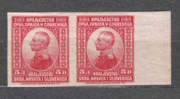 Yugoslavia Kingdom 1921, American Banknote Issue Mi#157 U - Imperforated Pair,  Original Gum With Hinge Mark - Neufs