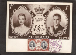 13 - PO477 Sur Carte Maxi Du 19.4.1956 - 1er JOUR - MARIAGE PRINCIER. - Briefe U. Dokumente