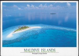 MALDIVE - VEDUTA AEREA - FORMATO GRANDE 17X13 - VIAGGIATA 2001 FRANCOBOLLO ASPORTATO - Maldives