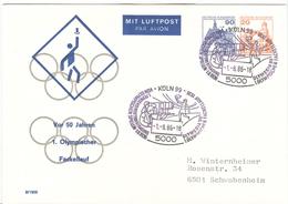 GERMANY Olympic Stationery Cover Violet Handcancel 50 Years Olympic Torchrun 1936 - 1986 - Ete 1936: Berlin
