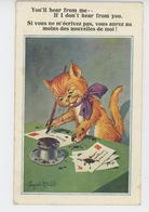 CHATS - CAT - Jolie Carte Fantaisie Chat écrivant Une Lettre Signée DONALD MC GILL - Katzen