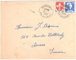 BONNIERES Pas De Calais Lettre 20F Muller 5F Lille Ob 1959 Recette Distribution Cercle Pointillé Lautier B7 Yv 1011 1186 - Handstempel