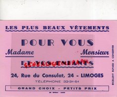 87- LIMOGES- RARE BUVARD LES PLUS BEAUX VETEMENTS 24 RUE DU CONSULAT- IMPRIMERIE GENERALE LIMOGES - Vestiario & Tessile