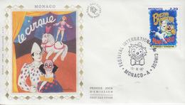 Enveloppe  FDC  1er  Jour   MONACO    13éme  FESTIVAL  INTERNATIONAL  Du  CIRQUE    1987 - Cirque