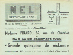NEL Nettoyage à Sec (La Louvière) Annonce De L'ouverture D'une Succursale à Couillet (Mme Pirard, Rue De Châtelet) 1956 - Publicités