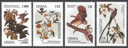 Ghana 1985 Audubon Fly Catcher Barred Owl White-crowned Pigeon Dove Michel 1107-1110 Mint Set - Ghana (1957-...)