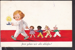 Künstlerpostkarte John Wills , " Jetzt Gehen Wir Alle Schlafen " Spielzeug , Teddybär  1931 - Wills, John