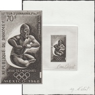 Dahomey 1968 Y&T PA 91. Épreuve D'artiste. Jeux Olympiques De Mexico. Lutteur Uxpanapan En Basalte, Culture La Venta - Lutte