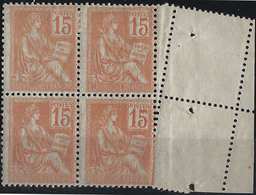 FRANCE Mouchon 1900 N°117**/*, Bloc De 4 Bord De Feuille Piquage Fauté Oblique Par Pliage,  Superbe Et RR - Ongebruikt