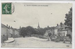 77 SAINT-PIERRE-LES-NEMOURS . Le Village , Le Clocher Et Le Pont , édit : E L D , écrite En 1908 , état Extra - Saint Pierre Les Nemours