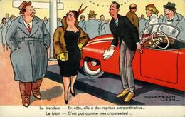 Illustrateur Fantaisie Jean CHAPERON Le Vendeur Dame Chapeau Plume Voiture - Chaperon, Jean