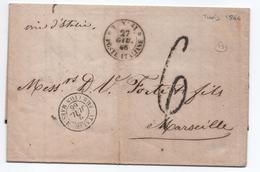 1866 - LETTRE De TUNISI / POSTE ITALIANE Pour MARSEILLE Avec CACHET D'ENTREE "ITALIE AMB. LYON MARS. E" - Emissioni Generali