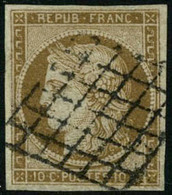 Oblit. N°1 10c Bistre, Signé Brun - TB - 1849-1850 Cérès