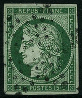 Oblit. N°2 15c Vert, Signé Brun - TB - 1849-1850 Ceres