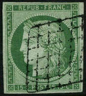 Oblit. N°2a 15c Vert Clair, Signé Calves - TB - 1849-1850 Ceres