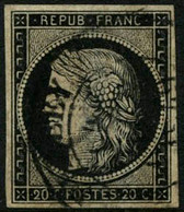 Oblit. N°3 20c Noir S/jaune, Obl CàD Type 14 Signé Calves - B - 1849-1850 Cérès