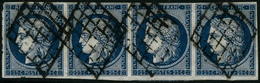 Oblit. N°4 25c Bleu, Bande De 4 Obl Grille - TB - 1849-1850 Ceres