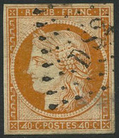 Oblit. N°5Ba 40c Orange, 4 Retouché Pelurages Au Verso, Timbre Très RARE - B - 1849-1850 Cérès