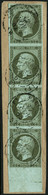 Oblit./fragment N°11 1c Olive, Bande De 4 BDF Avec Repère S/fgt - TB - 1853-1860 Napoleon III