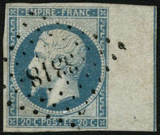 Oblit. N°14Ai 20c Bleu, Type I BDF Avec Filet D'encadrement, Signé JF Brun - TB - 1853-1860 Napoleon III