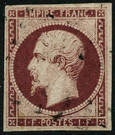 Oblit. N°18a 1F Carmin Foncé, Certif Calves - TB - 1853-1860 Napoléon III.