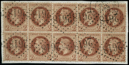 Oblit. N°26 2c Rouge-brun, Bloc De 10, Impression Fine Obl GC 26, E Et Càd 28/10/70 Pli Horizontal Sur Bande En Bas - B - 1863-1870 Napoléon III. Laure