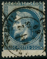 Oblit. N°29B 20c Bleu, Type II Superbe Variété De Piquage - TB - 1863-1870 Napoleone III Con Gli Allori