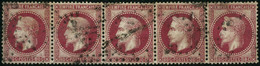 Oblit. N°32 80c Rose, Bande De 5 - TB - 1863-1870 Napoleon III Gelauwerd