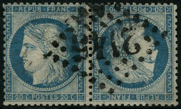 Oblit. N°37c 20c Bleu, Paire Tête-bèche Obl GC 2145, Impression Recto-verso RARE - TB - 1870 Beleg Van Parijs
