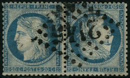 Oblit. N°37c 20c Bleu, Paire Tête-bèche Obl GC 2145, Impression Recto-verso RARE - TB - 1870 Assedio Di Parigi