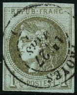Oblit. N°39Ca 1c Olive Clair R3, Obl CàD - TB - 1870 Uitgave Van Bordeaux