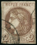 Oblit. N°40A 2c Chocolat Clair R1, Infime Pelurage Au Verso - B - 1870 Ausgabe Bordeaux