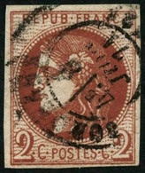 Oblit. N°40Ba 2c Rouge-brique, Signé Calves - TB - 1870 Bordeaux Printing