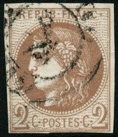 Oblit. N°40Bg 2c Chocolat, R2 Petite Marge En Bas, Signé Calves - B - 1870 Ausgabe Bordeaux