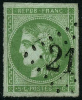 Oblit. N°42B 5c Vert-jaune, R2 Signé Calves  - TB - 1870 Bordeaux Printing