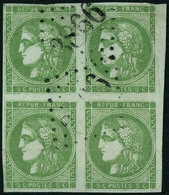 Oblit. N°42B 5c Vert-jaune, R2 Bloc De 4, Infime Trou D'éppingle Sur 1 Ex Sinon TB - 1870 Bordeaux Printing