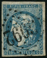 Oblit. N°44A 20c Bleu, Type I R1 - TB - 1870 Uitgave Van Bordeaux