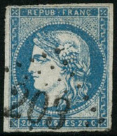 Oblit. N°44A 20c Bleu, Type I R1 Petites Marges - B - 1870 Uitgave Van Bordeaux