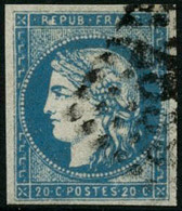 Oblit. N°44B 20c Bleu, Type I R2 - TB - 1870 Ausgabe Bordeaux