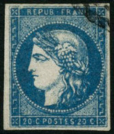 Oblit. N°44B 20c Bleu, Type I R2, Obl Très Légère - TB - 1870 Uitgave Van Bordeaux