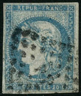 Oblit. N°44B 20c Bleu, Type I R2 Impression Usée - B - 1870 Uitgave Van Bordeaux