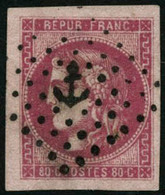 Oblit. N°49 80c Rose, Obl Ancre, Infime Pelurage Au Verso, Signé Brun - B - 1870 Uitgave Van Bordeaux