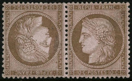 ** N°58c 10c Brun S/rose, Paire Tête-bèche, Signé Calves Et Roumet, RARE - TB - 1871-1875 Cérès