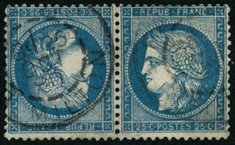 Oblit. N°60Ab 25c Bleu Type I, Paire Tête-bèche RARE, Signé Calves - TB - 1876-1878 Sage (Type I)